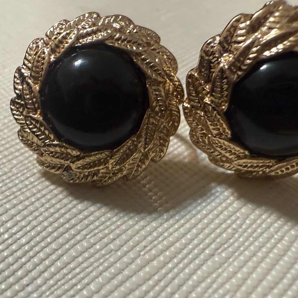 Vintage Gold-Tone Earrings with Black Centers
